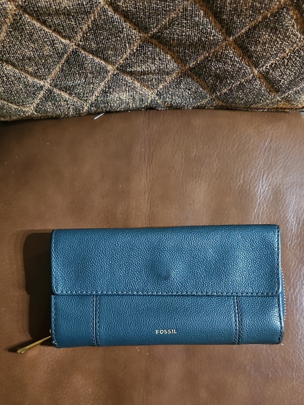 Fossil Jori Flap Clutch Wallet Card Snap Zip Around Green Pebbled Leather RFID